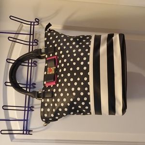 Betsey Johnson Black Tote with White Pocadots & Black & White Stripes